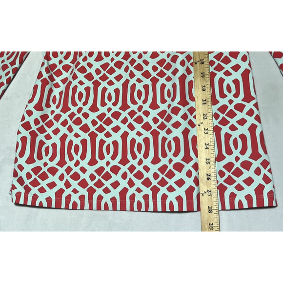 J McLaughlin Catalina Cloth Top Womens Medium 3/4 Sleeve Coral Aqua 1/4 Button - Picture 9 of 12